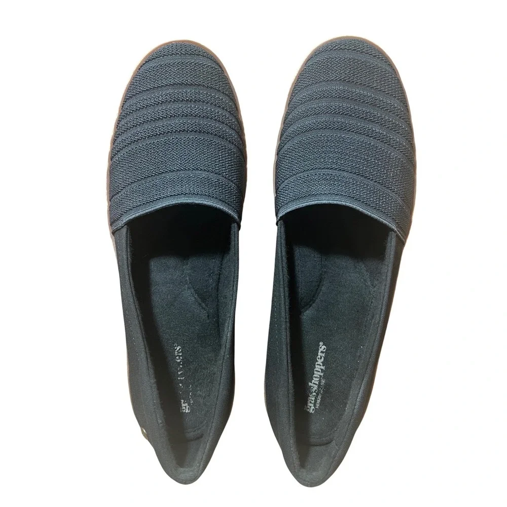 Grasshoppers Womens Black Knit Espadrille Slip On Loafers Memory Foam Flats 8.5